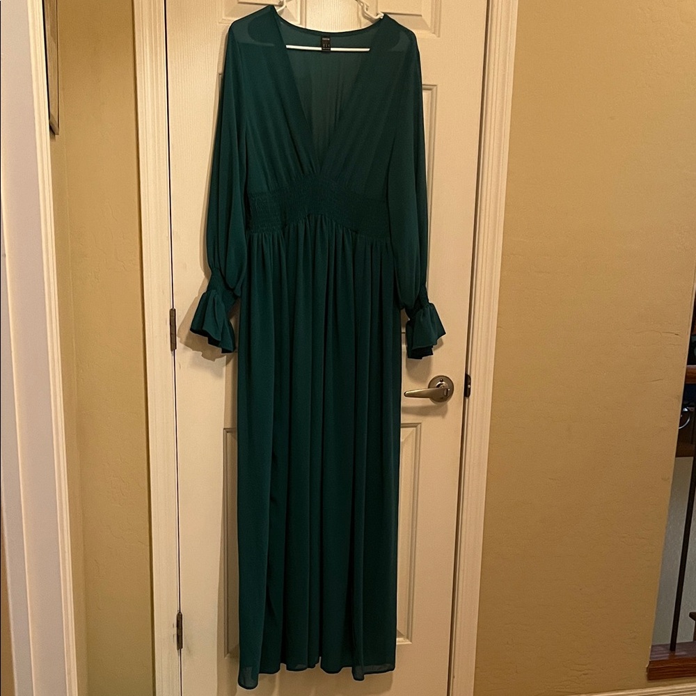 SHEIN Deep Green Long Sleeve Dress
